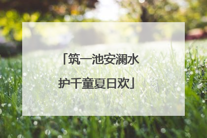 筑一池安澜水 护千童夏日欢