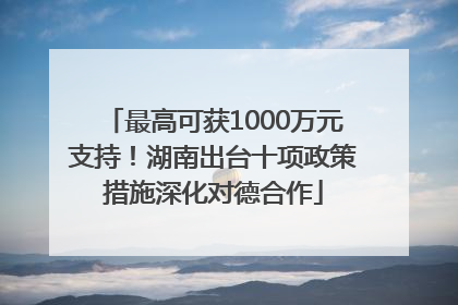 最高可获1000万元支持！湖南出台十项政策措施深化对德合作