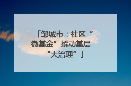 邹城市：社区“微基金”撬动基层“大治理”